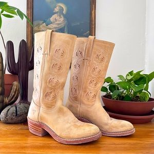 Vintage Frye Sandy Austin Floral Cutout Cowboy Boots with Block Heel 7.5 M